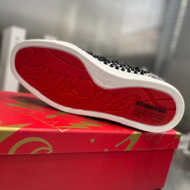 SPIKE STUDDED HIGH-TOP SNEAKERS IN WHITE MIX BLACK CALFSKIN