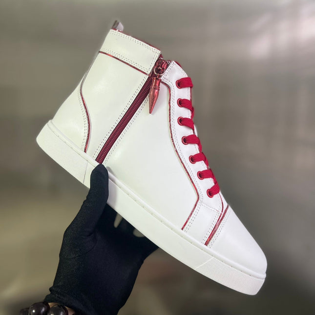 FUNNYTO SIDE ZIPPER HIGH-TOP SNEAKERS IN WHITE MIX RED CALFSKIN