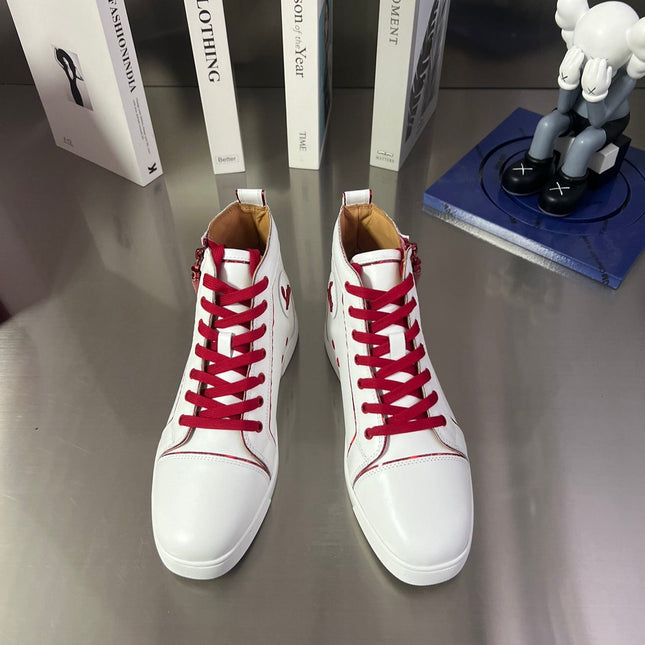 FUNNYTO SIDE ZIPPER HIGH-TOP SNEAKERS IN WHITE MIX RED CALFSKIN