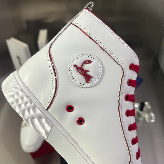 FUNNYTO SIDE ZIPPER HIGH-TOP SNEAKERS IN WHITE MIX RED CALFSKIN