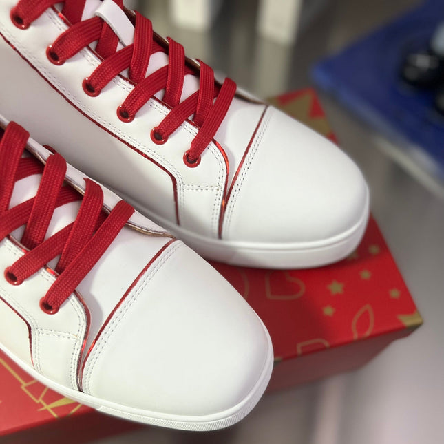 FUNNYTO SIDE ZIPPER HIGH-TOP SNEAKERS IN WHITE MIX RED CALFSKIN