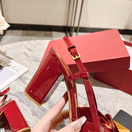 ONE STUD RUBY RED PATENT LEATHER LACE-UP HIGH HEELS 85 MM