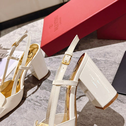 ONE STUD WHITE PATENT LEATHER LACE-UP HIGH HEELS 85 MM