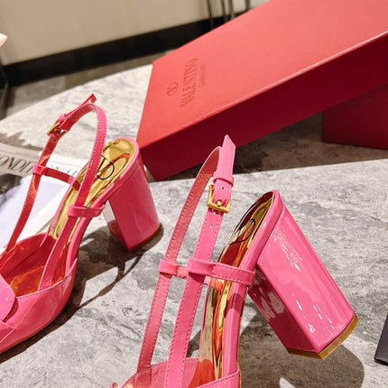 ONE STUD BRIGHT PINK PATENT LEATHER LACE-UP HIGH HEELS 85 MM