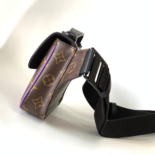 LV 25S S LOCK MESSENGER BAG 21 IN PURPLE AND BROWN MONOGRAM MACASSAR CANVAS