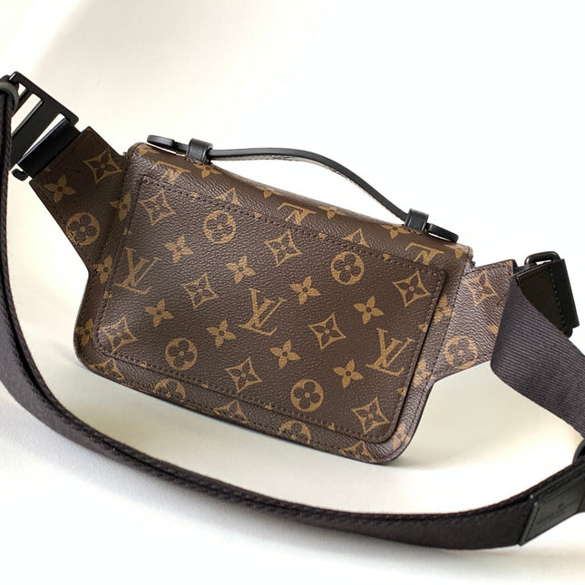 LV 25S S LOCK MESSENGER BAG 21 IN PURPLE AND BROWN MONOGRAM MACASSAR CANVAS