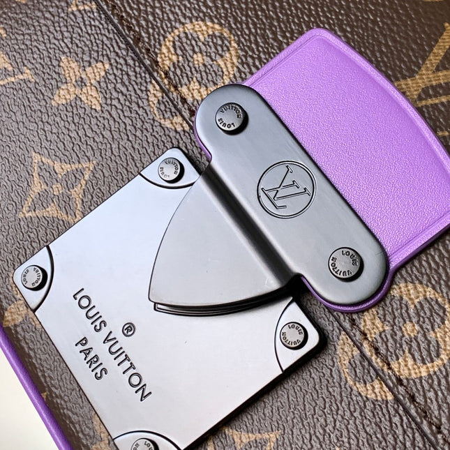 LV 25S S LOCK MESSENGER BAG 21 IN PURPLE AND BROWN MONOGRAM MACASSAR CANVAS