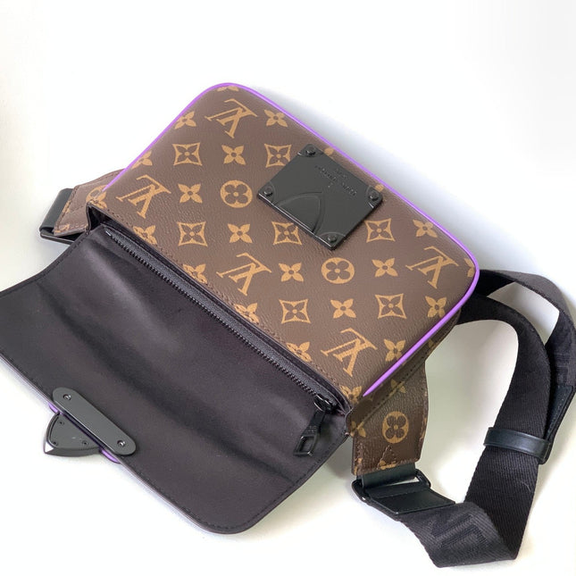LV 25S S LOCK MESSENGER BAG 21 IN PURPLE AND BROWN MONOGRAM MACASSAR CANVAS