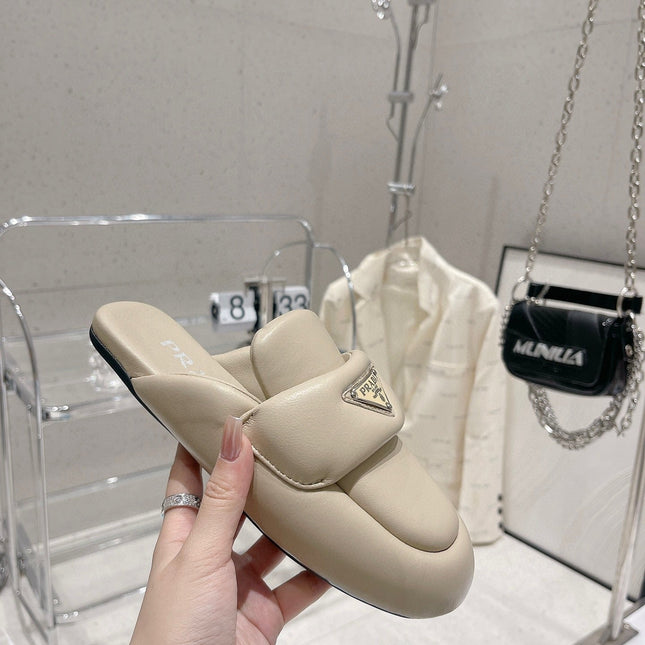 PRA SOFT PADDED NAPPA SHEARLING MULES BEIGE LAMBSKIN