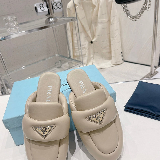 PRA SOFT PADDED NAPPA SHEARLING MULES BEIGE LAMBSKIN