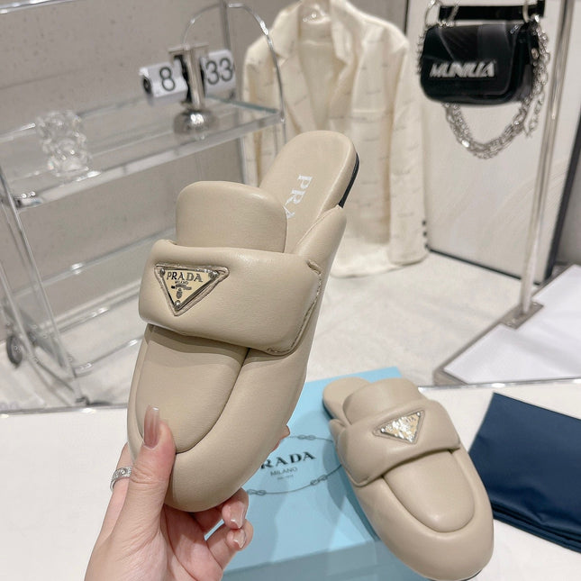 PRA SOFT PADDED NAPPA SHEARLING MULES BEIGE LAMBSKIN
