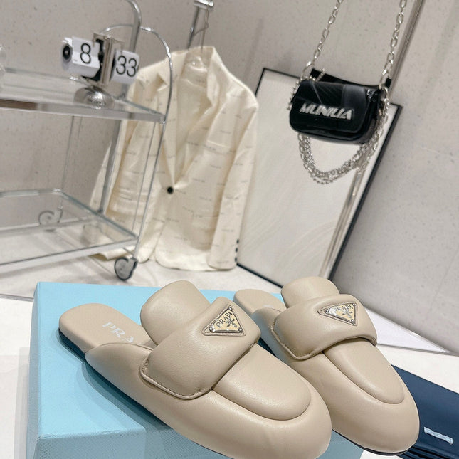 PRA SOFT PADDED NAPPA SHEARLING MULES BEIGE LAMBSKIN