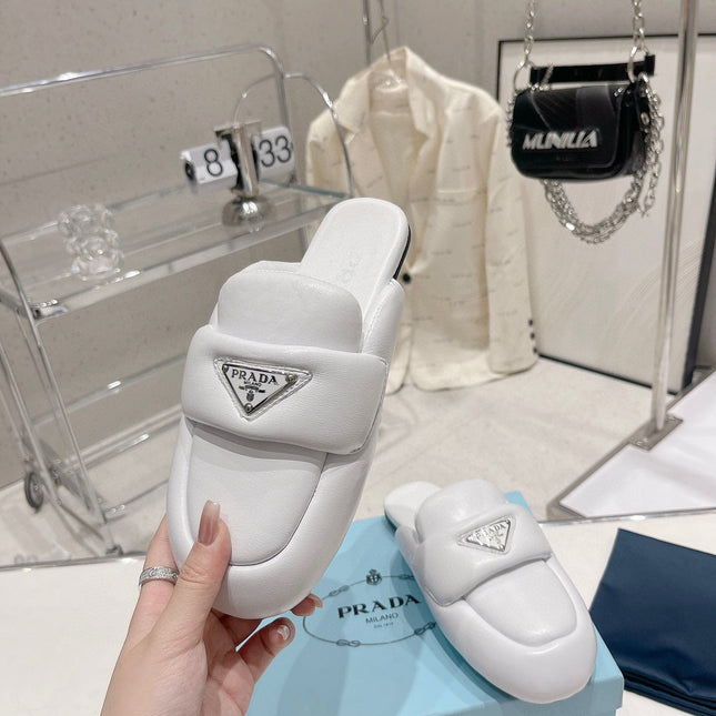 PRA SOFT PADDED NAPPA SHEARLING MULES WHITE LAMBSKIN
