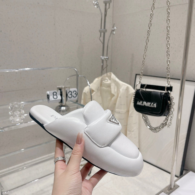 PRA SOFT PADDED NAPPA SHEARLING MULES WHITE LAMBSKIN