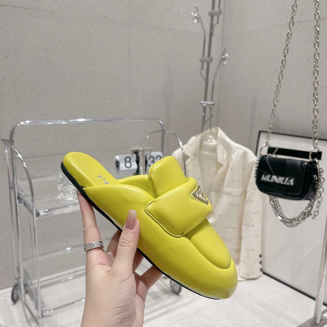 PRA SOFT PADDED NAPPA SHEARLING MULES LIME LAMBSKIN