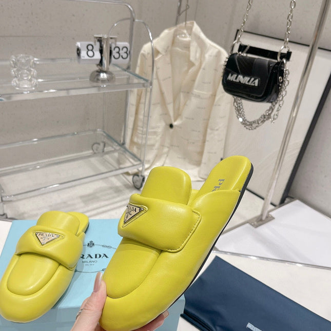 PRA SOFT PADDED NAPPA SHEARLING MULES LIME LAMBSKIN