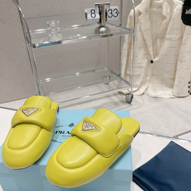 PRA SOFT PADDED NAPPA SHEARLING MULES LIME LAMBSKIN