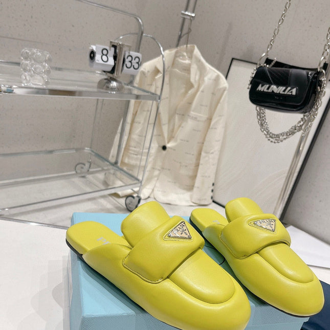 PRA SOFT PADDED NAPPA SHEARLING MULES LIME LAMBSKIN