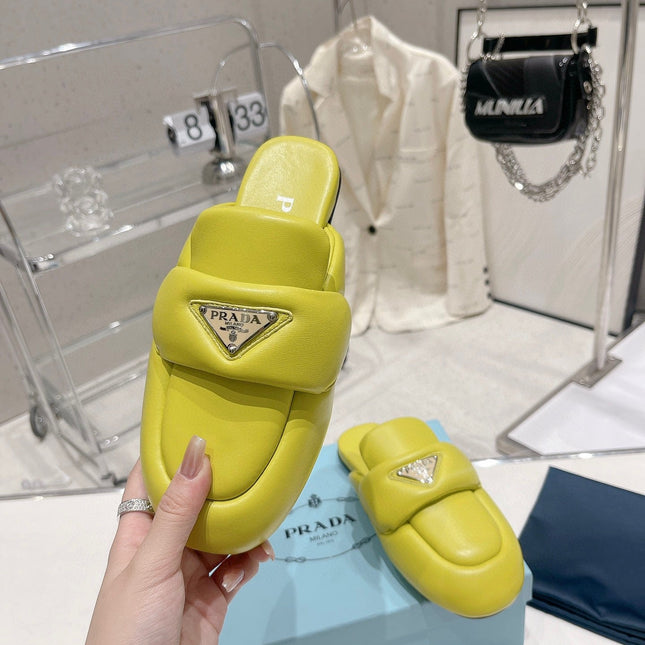 PRA SOFT PADDED NAPPA SHEARLING MULES LIME LAMBSKIN