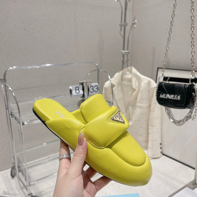 PRA SOFT PADDED NAPPA SHEARLING MULES LIME LAMBSKIN