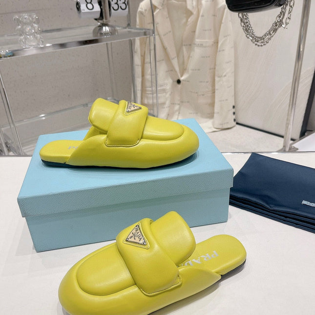 PRA SOFT PADDED NAPPA SHEARLING MULES LIME LAMBSKIN