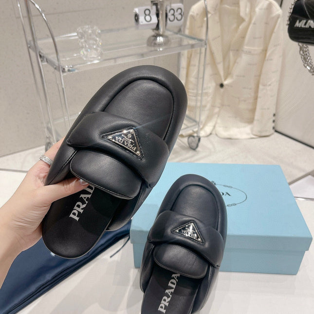 PRA SOFT PADDED NAPPA SHEARLING MULES BLACK LAMBSKIN