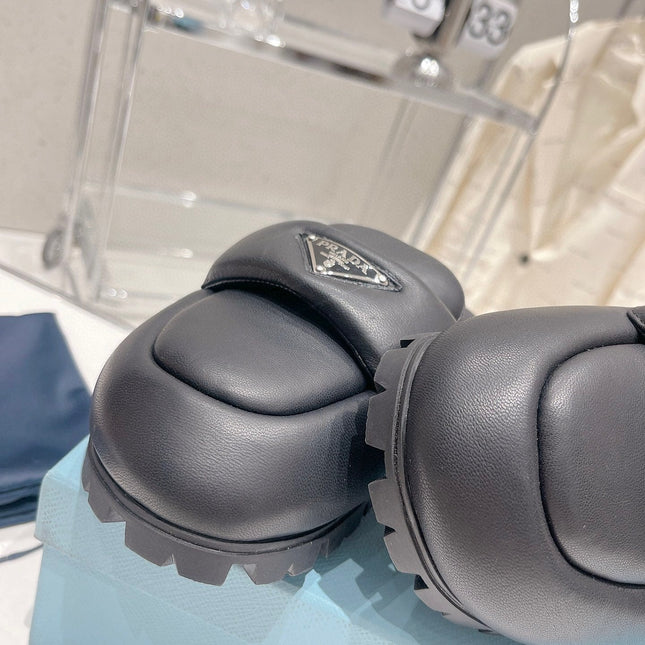 PRA SOFT PADDED NAPPA SHEARLING MULES BLACK LAMBSKIN