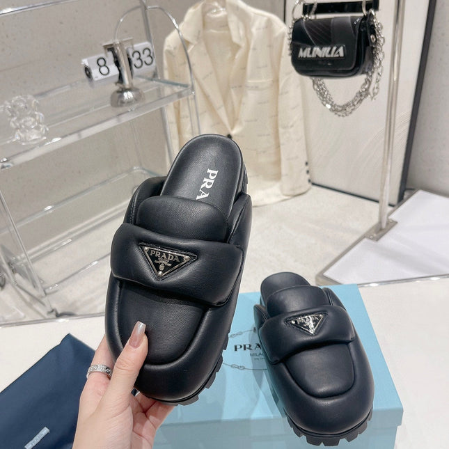 PRA SOFT PADDED NAPPA SHEARLING MULES BLACK LAMBSKIN