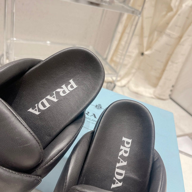 PRA SOFT PADDED NAPPA SHEARLING MULES BLACK LAMBSKIN