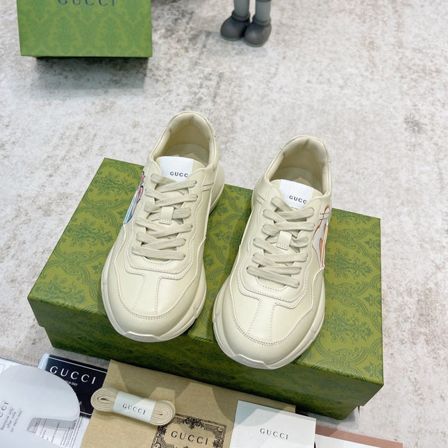 GG RHYTON TRAINER WHITE LAMBSKIN WITH CAT ICON