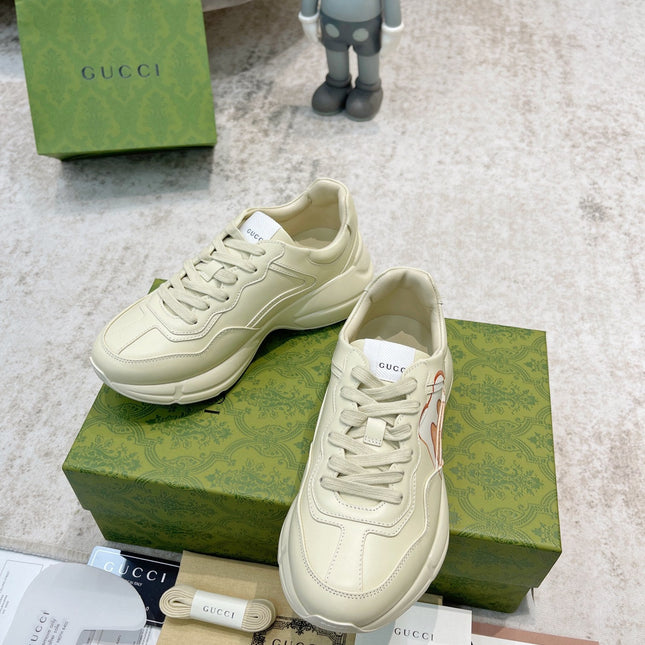 GG RHYTON TRAINER WHITE LAMBSKIN WITH CAT ICON