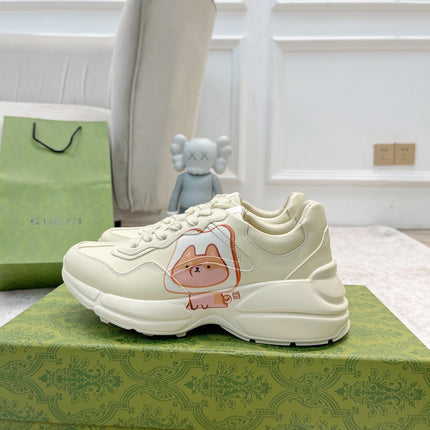GG RHYTON TRAINER WHITE LAMBSKIN WITH CAT ICON