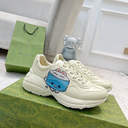 GG RHYTON TRAINER WHITE LAMBSKIN WITH CAT ICON