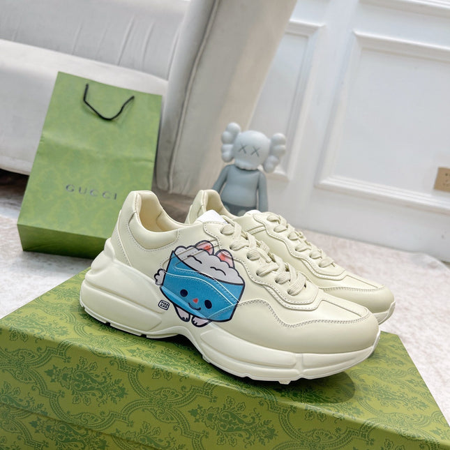GG RHYTON TRAINER WHITE LAMBSKIN WITH CAT ICON