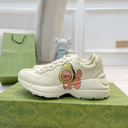 GG RHYTON TRAINER WHITE LAMBSKIN WITH AVOCADO MOTIF