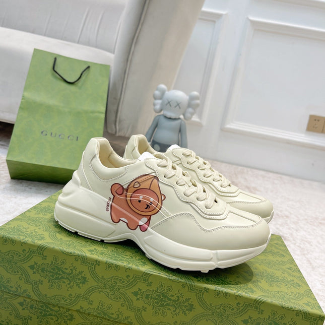 GG RHYTON TRAINER WHITE LAMBSKIN WITH AVOCADO MOTIF
