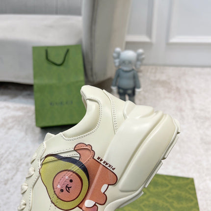 GG RHYTON TRAINER WHITE LAMBSKIN WITH AVOCADO MOTIF
