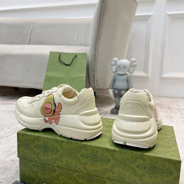 GG RHYTON TRAINER WHITE LAMBSKIN WITH AVOCADO MOTIF