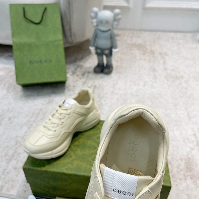 GG RHYTON TRAINER WHITE LAMBSKIN WITH AVOCADO MOTIF