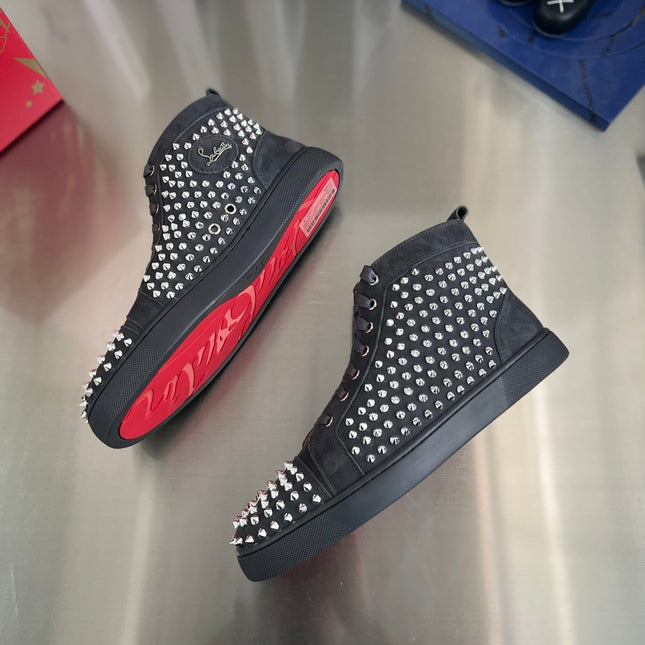 SPIKE STUDDED HIGH-TOP SNEAKERS IN BLACK CALFSKIN