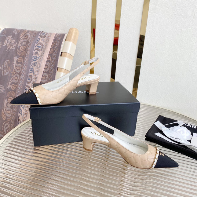CC SLINGBACK 25S 30 MM IN BEIGE LAMBSKIN WITH SILVER HARDWARE