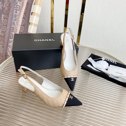 CC SLINGBACK 25S 30 MM IN BEIGE LAMBSKIN WITH SILVER HARDWARE