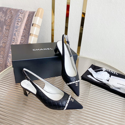 CC SLINGBACK 25S 30 MM IN BLACK LAMBSKIN WITH SILVER HARDWARE