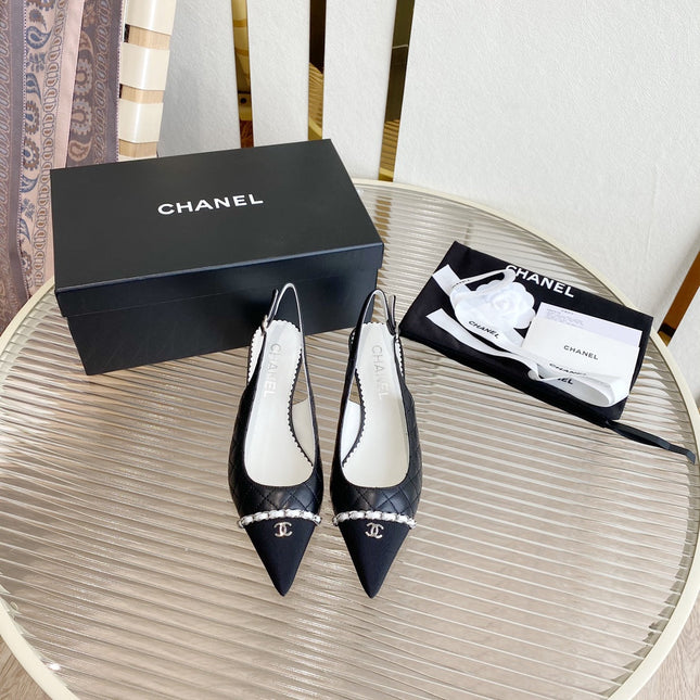 CC SLINGBACK 25S 30 MM IN BLACK LAMBSKIN WITH SILVER HARDWARE