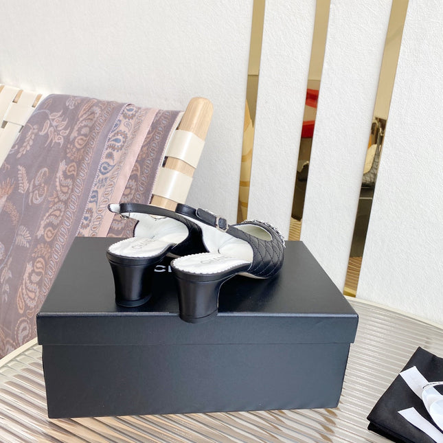 CC SLINGBACK 25S 30 MM IN BLACK LAMBSKIN WITH SILVER HARDWARE