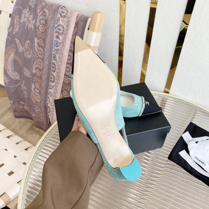 CC SLINGBACK 25S 30 MM IN PASTEL BLUE SUEDE WITH SILVER HARDWARE