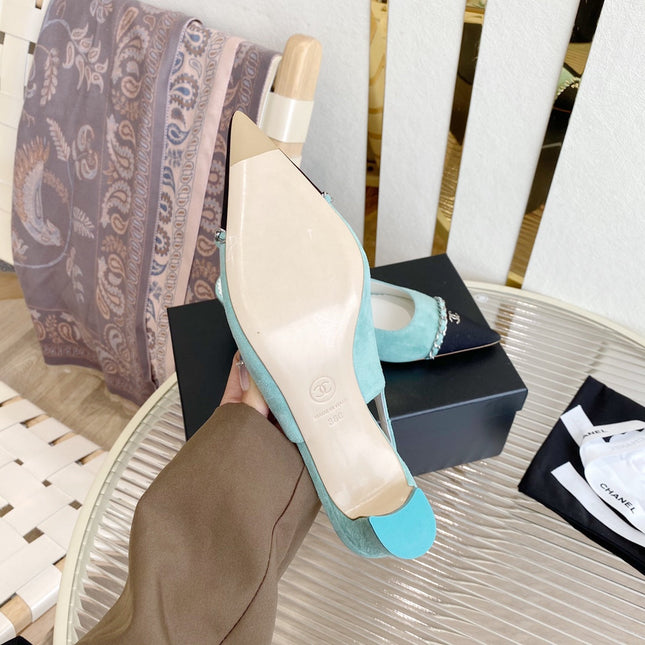 CC SLINGBACK 25S 30 MM IN PASTEL BLUE SUEDE WITH SILVER HARDWARE