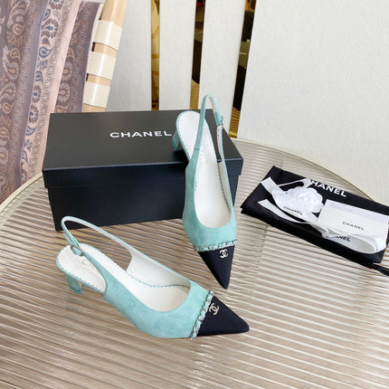 CC SLINGBACK 25S 30 MM IN PASTEL BLUE SUEDE WITH SILVER HARDWARE