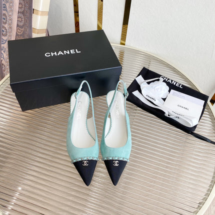 CC SLINGBACK 25S 30 MM IN PASTEL BLUE SUEDE WITH SILVER HARDWARE