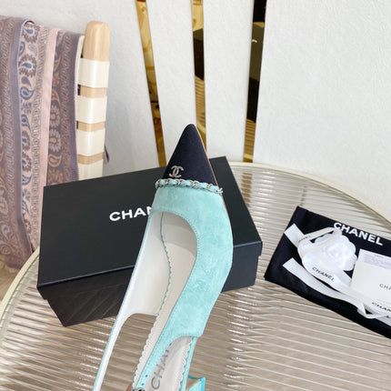 CC SLINGBACK 25S 30 MM IN PASTEL BLUE SUEDE WITH SILVER HARDWARE